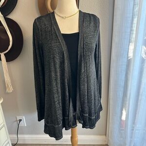 Waterfall cardigan with lattice detail on back. Burnout black, size M